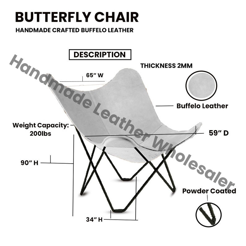 Handcrafted Brown Leather Butterfly Chair, Folding Accent Chair