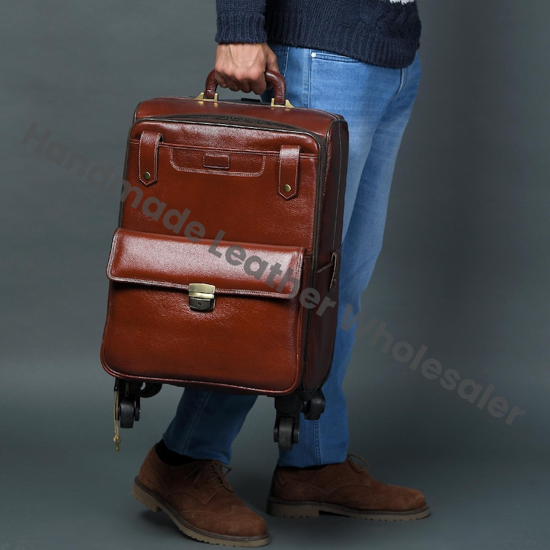 Handcrafted Buffalo Leather Carry-On Trolley Bag