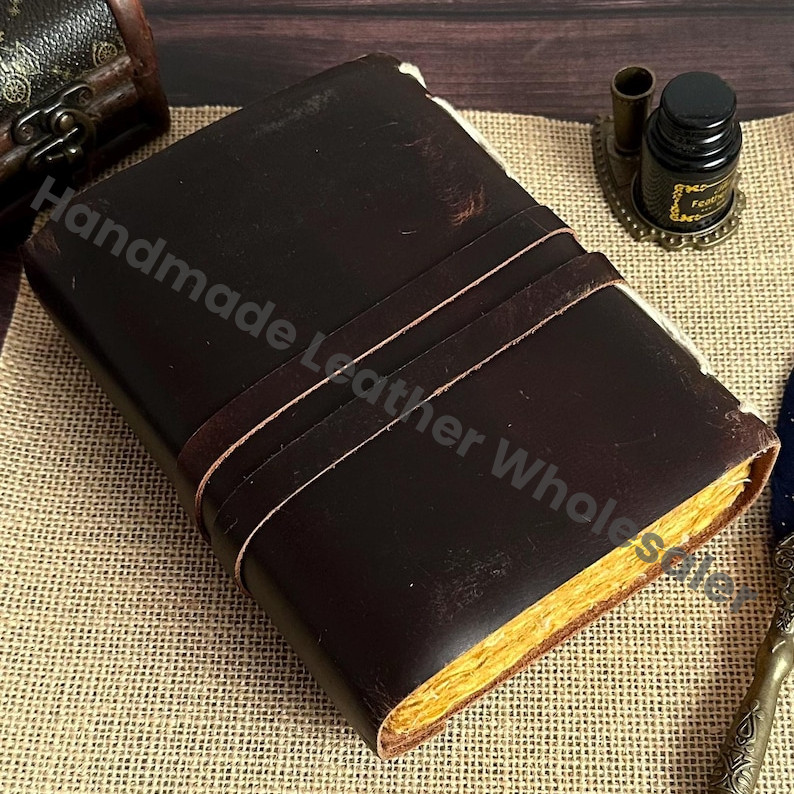 Handcrafted Leather Journal – Vintage Deckle Edge Paper, Book of Shadows
