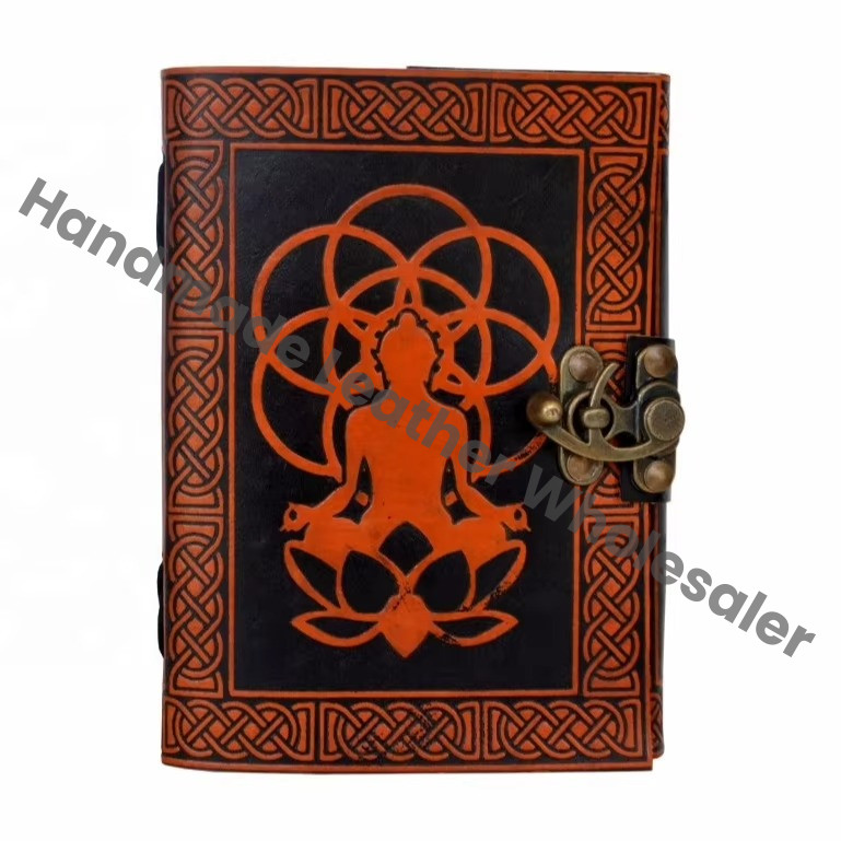 Handcrafted Leather Thermal Binding Hardcover Journal Buddha Embossed Design Handmade Cotton Paper Planner Organizer Travel Gift
