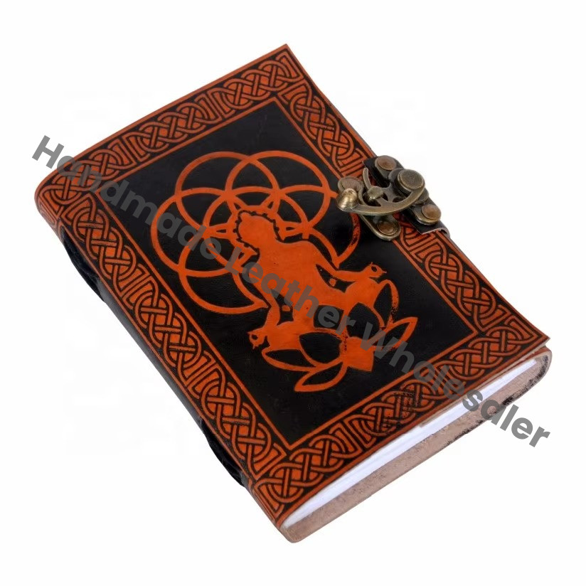 Handcrafted Leather Thermal Binding Hardcover Journal Buddha Embossed Design Handmade Cotton Paper Planner Organizer Travel Gift