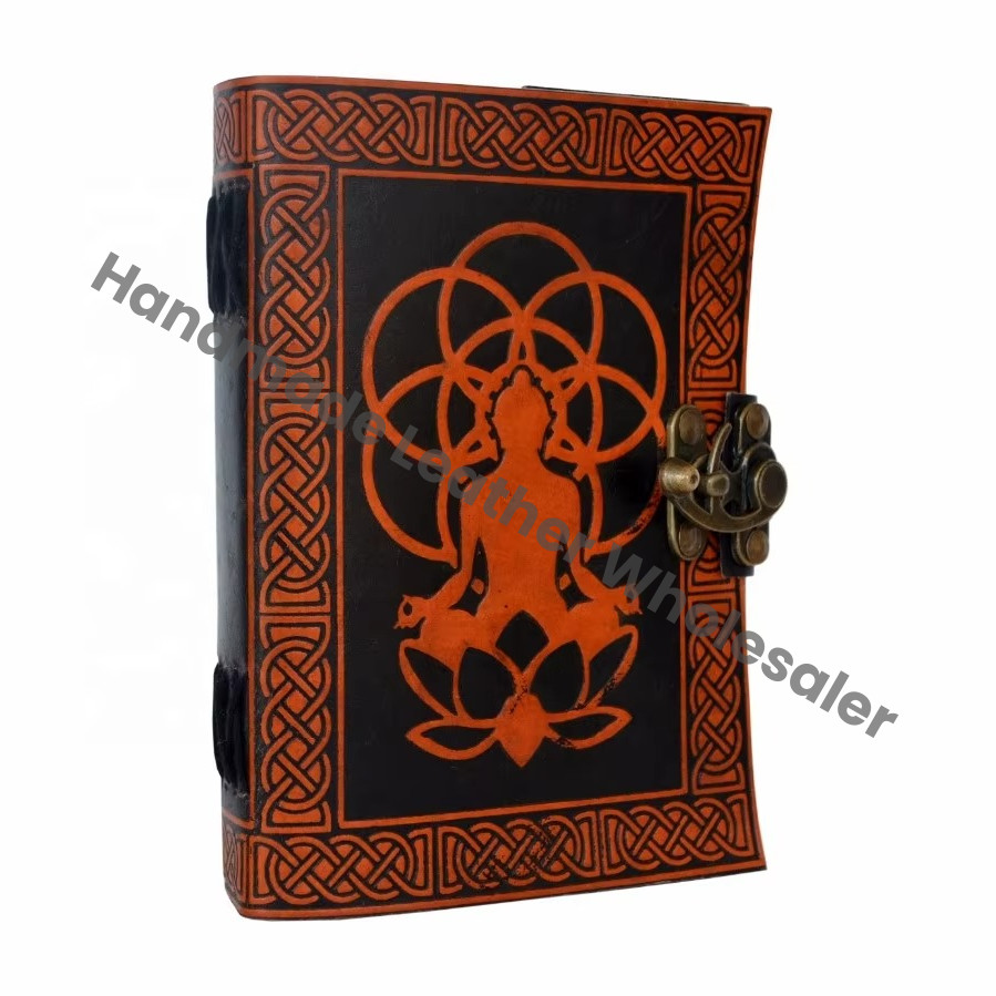 Handcrafted Leather Thermal Binding Hardcover Journal Buddha Embossed Design Handmade Cotton Paper Planner Organizer Travel Gift