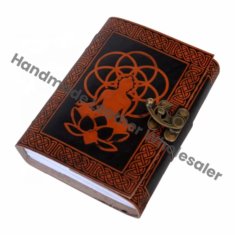 Handcrafted Leather Thermal Binding Hardcover Journal Buddha Embossed Design Handmade Cotton Paper Planner Organizer Travel Gift