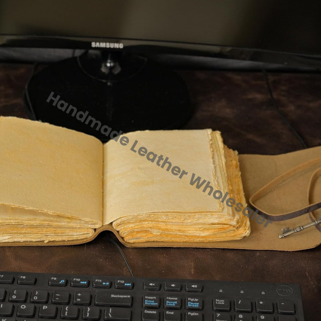 Handicraft Leather Journal - Antique Handmade Deckle Edge Vintage Paper Leather Bound Journal - Book of Shadows Journal - Leather Sketchbook - Drawing Journal - Great Gift (Brown)