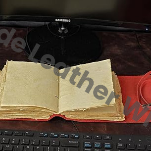 Handicraft Leather Journal - Antique Handmade Deckle Edge Vintage Paper Leather Bound Journal - Book of Shadows Journal - Leather Sketchbook - Drawing Journal - Great Gift (Red)