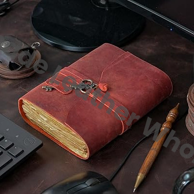Handicraft Leather Journal - Antique Handmade Deckle Edge Vintage Paper Leather Bound Journal - Book of Shadows Journal - Leather Sketchbook - Drawing Journal - Great Gift (Red)