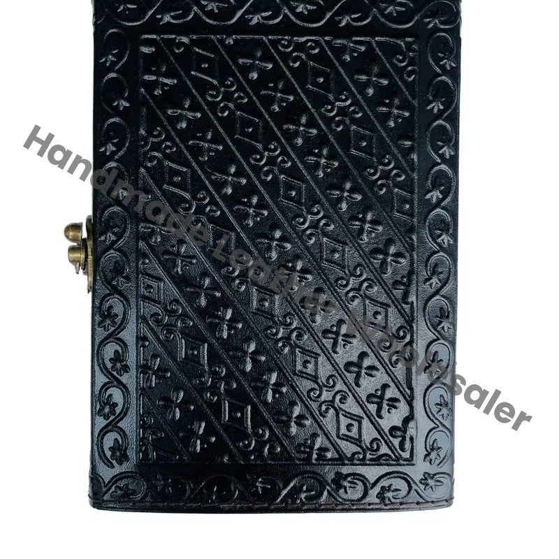 Handmade Black Leather Hardcover Journal Pentagram Embossed Metal Closure Custom Logo Option Antique Design-Him Notebooks