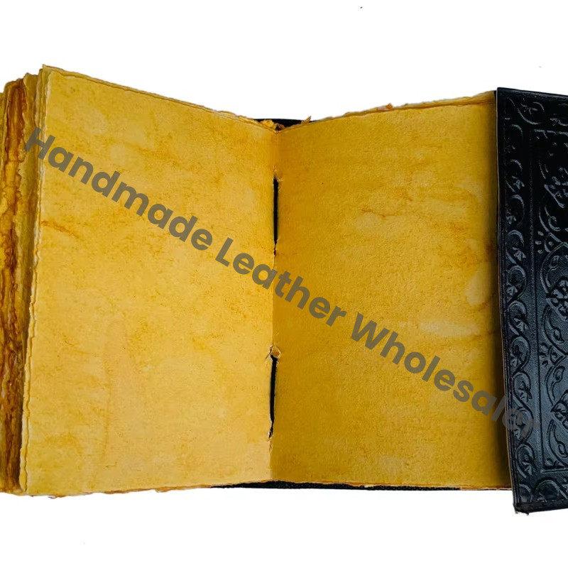 Handmade Black Leather Hardcover Journal Pentagram Embossed Metal Closure Custom Logo Option Antique Design-Him Notebooks