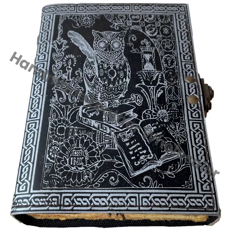 Handmade Black Silver Leather Hardcover Journal Custom Logo Recyclable Paper Thermal Binding Travel Planner Office