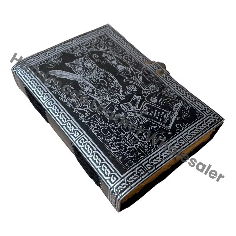 Handmade Black Silver Leather Hardcover Journal Custom Logo Recyclable Paper Thermal Binding Travel Planner Office