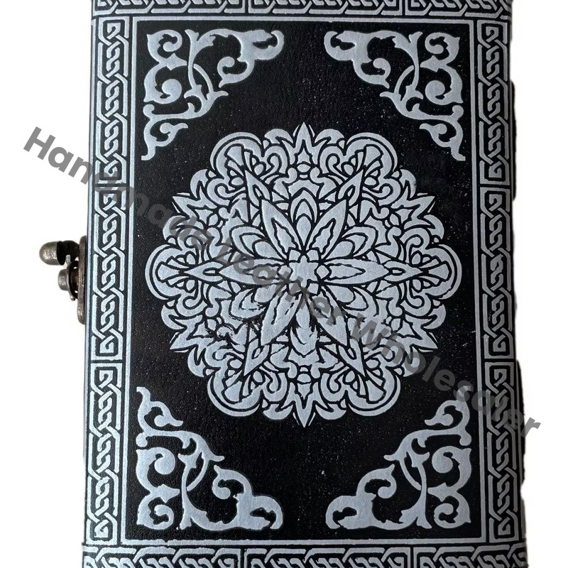 Handmade Black Silver Leather Hardcover Journal Custom Logo Recyclable Paper Thermal Binding Travel Planner Office