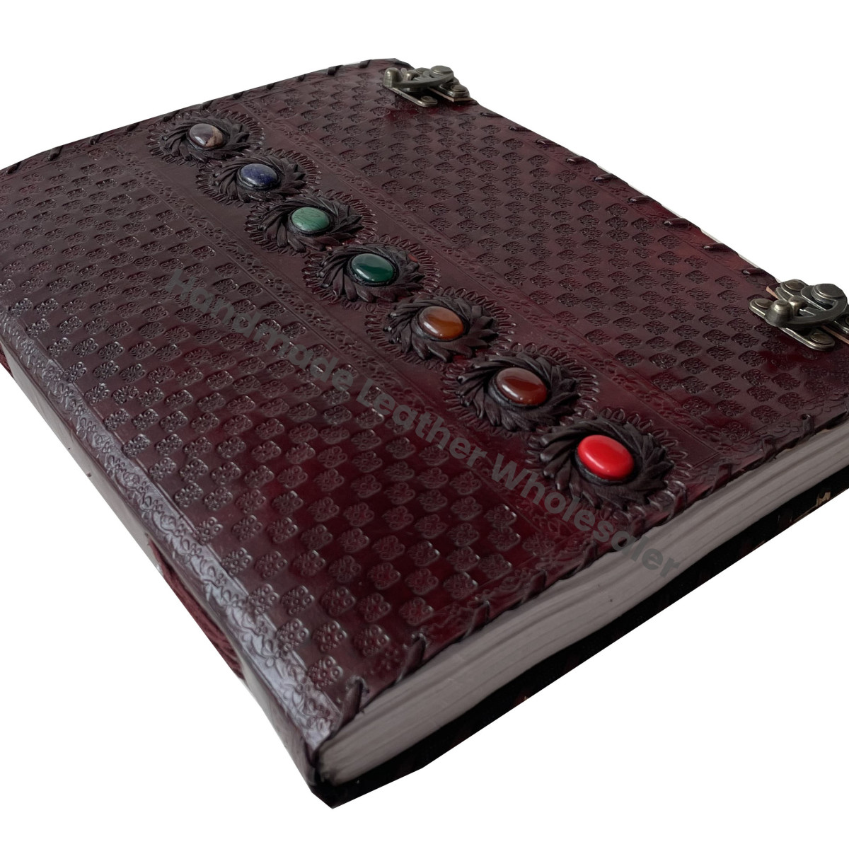 Handmade Brown Genuine Leather Seven Stone Journal Travel Notebook Recyclable Cotton Paper Custom Logo Option-Unique Gift for