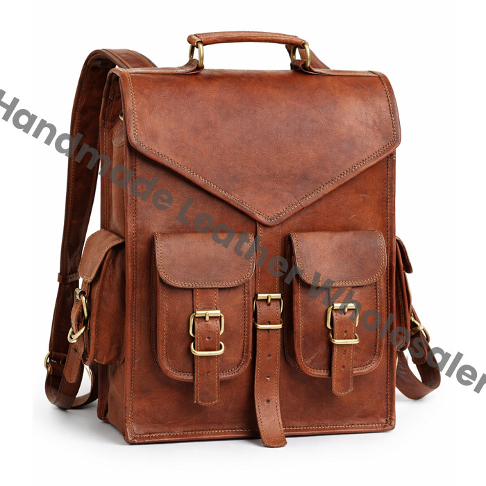 Handmade Brown Leather Backpack | Personalized Travel Laptop Bag