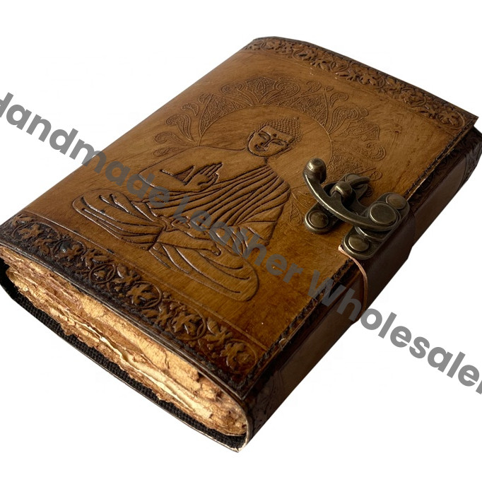 Handmade Buddha Leather Journal Vintage Bound Sketchbook Antique Deckle Edge Old Paper Notebook Leather Journal Writing Note
