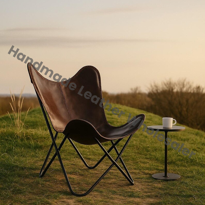 Handmade Buffalo Leather Butterfly Chair – Folding Lounge, Iron Frame