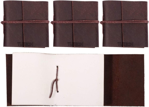 Handmade Buffalo Leather Mini Blank Unlined Vintage Journal Personal Scrapbook for Men and Women (Brown) - Set of 4