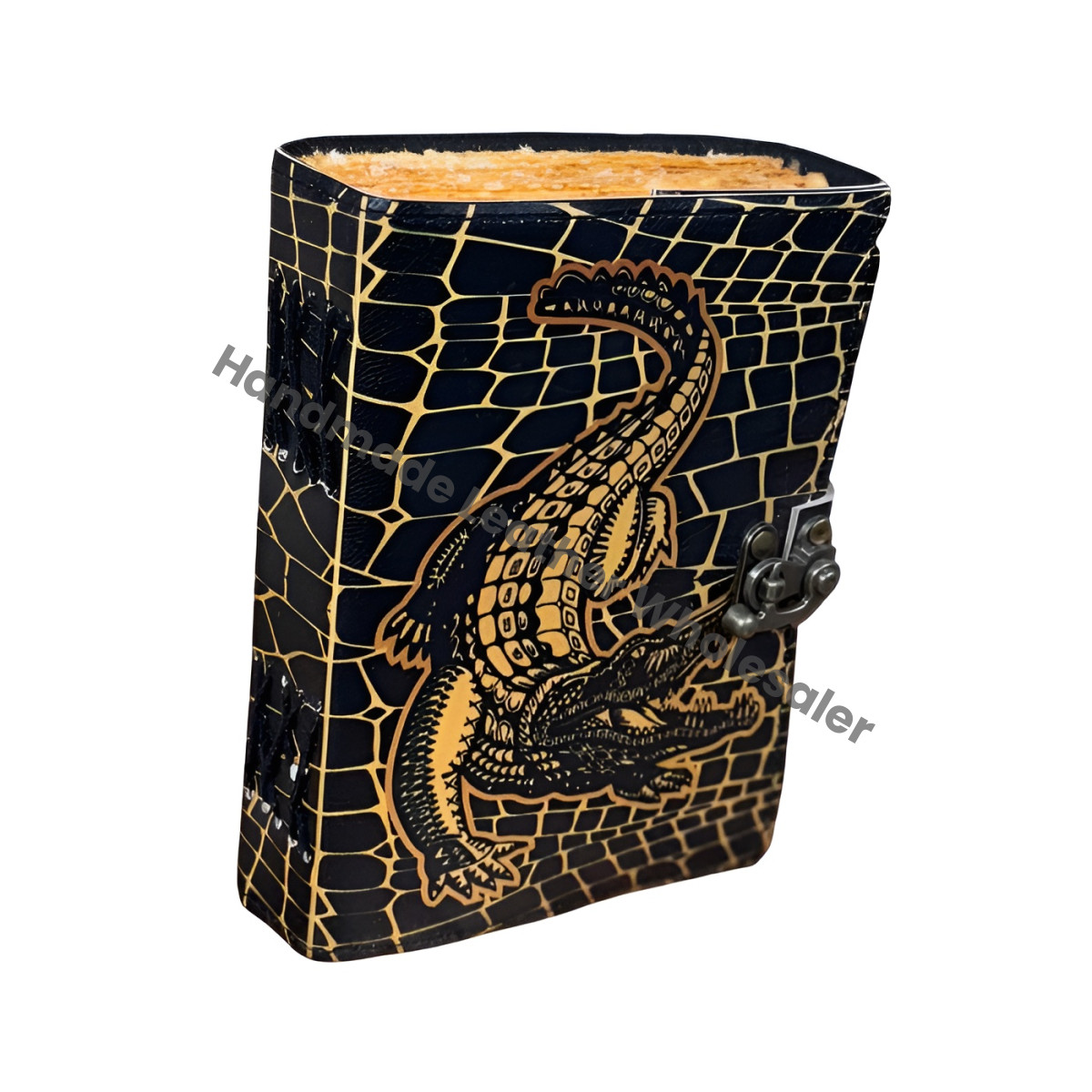 Handmade Crocodile Leather Grimoire: Vintage Spell Book of Shadows