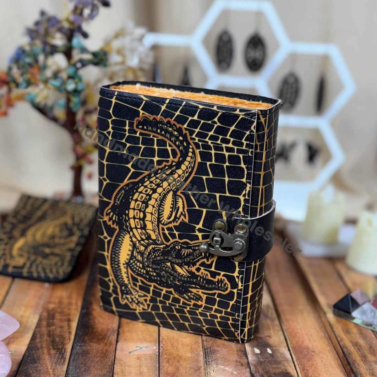 Handmade Crocodile Leather Grimoire: Vintage Spell Book of Shadows