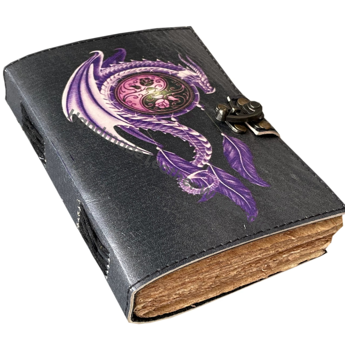Handmade Customized Leather Journal Vintage Dragon Print Design Artist Notebook Sketchbook Bound Classic Planner Gift