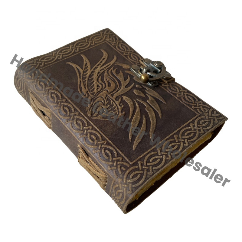 Handmade DND Leather Journal Soft Writing Notebook Daily Embossed Vintage Antique Paper Deckle Notebook Bound Writing Planner