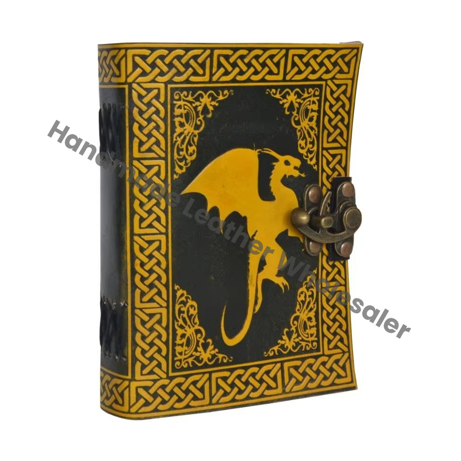 Handmade Embossed Celtic Flying Dragon Spiral Bound Leather Notebook Diary with Eco-friendly Paper Customized Organizer Notepad