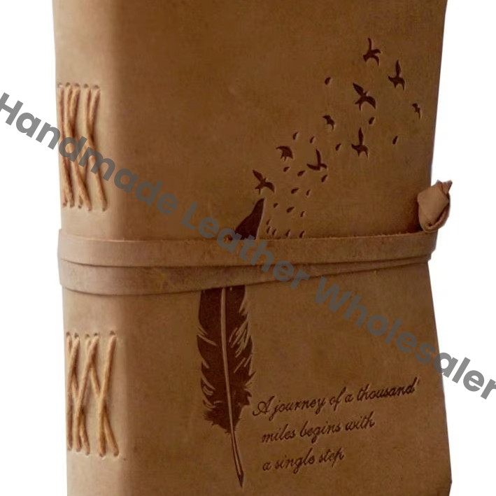 Handmade Embossed Feather with Antique Design Leather Notebook & Sketchbook Journal Eco-friendly Pencil Paper Gift