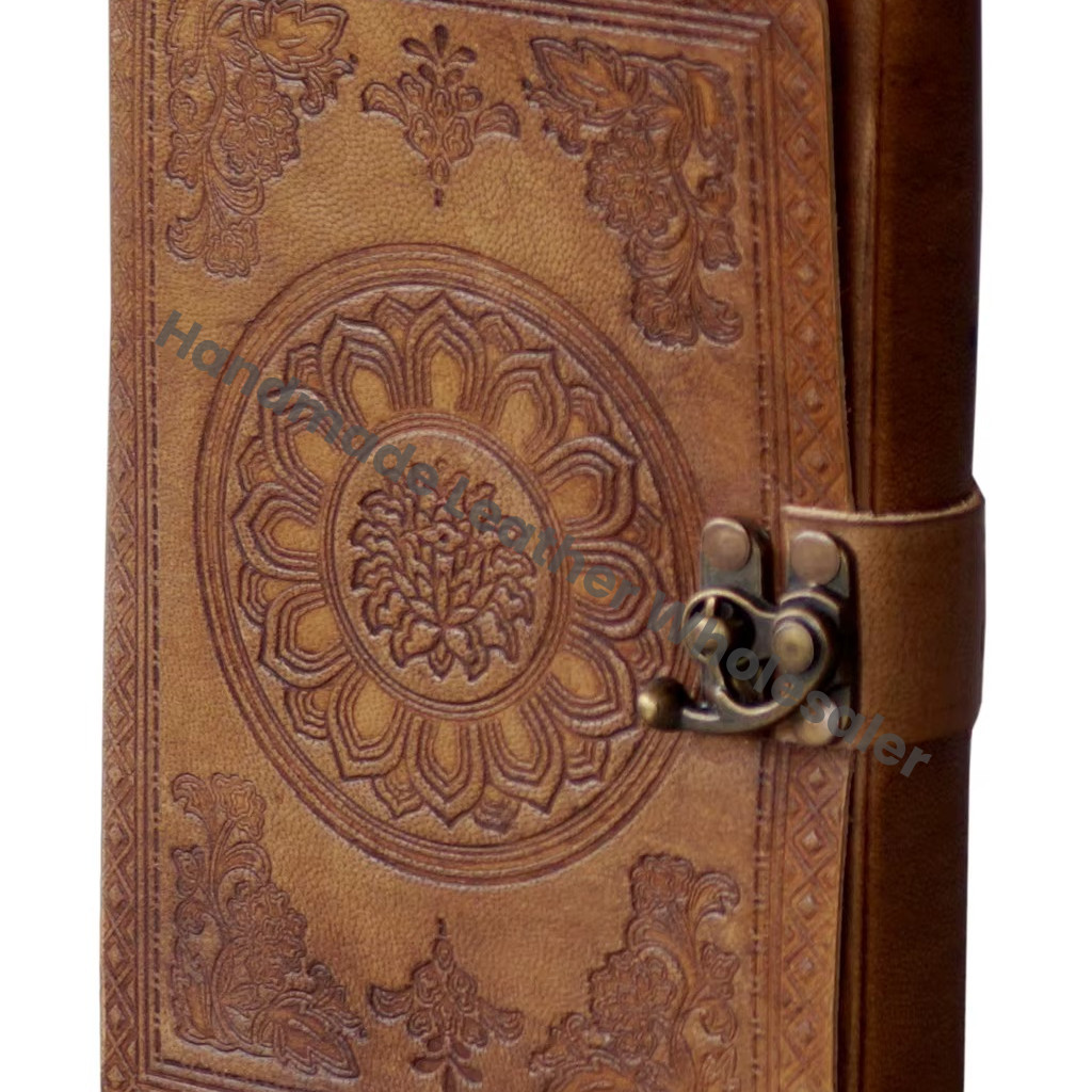 Handmade Embossed Mandala Chakra Design Charcoal Color Eco-friendly Paper Address Book Leather Journal Gift