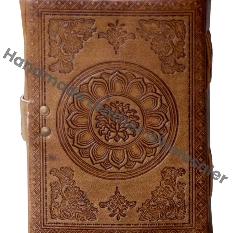 Handmade Embossed Mandala Chakra Design Charcoal Color Eco-friendly Paper Address Book Leather Journal Gift