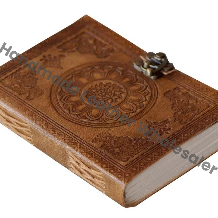 Handmade Embossed Mandala Chakra Design Charcoal Color Eco-friendly Paper Address Book Leather Journal Gift