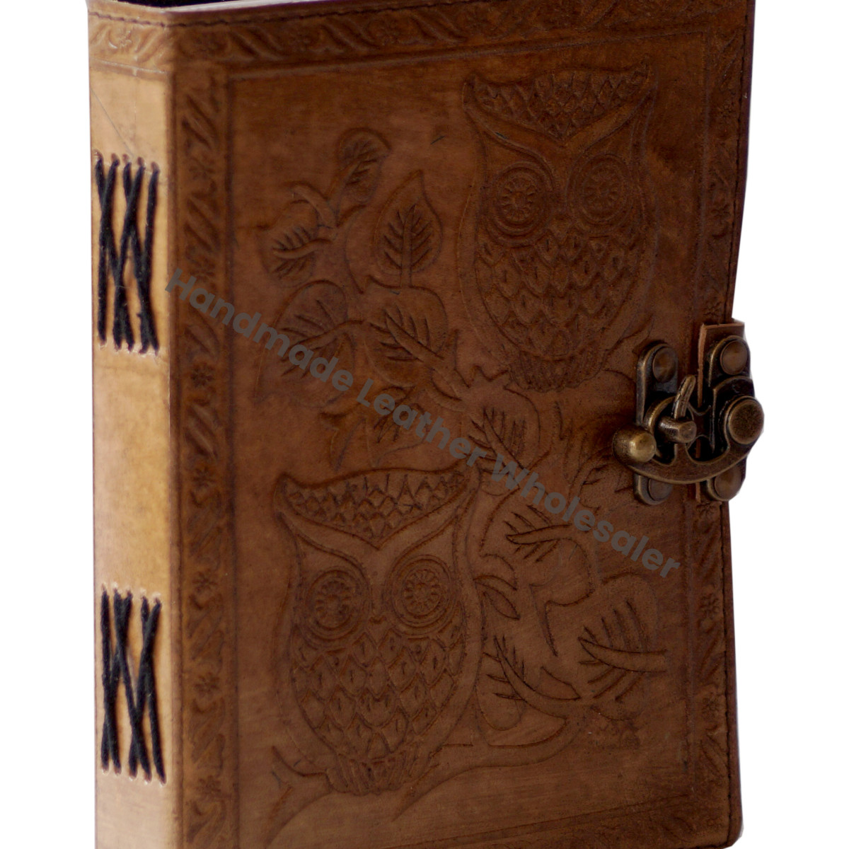 Handmade Embossed Vintage Charcoal Double Owl Design Address Book Leather Journal with Eco-friendly Paper for Gift