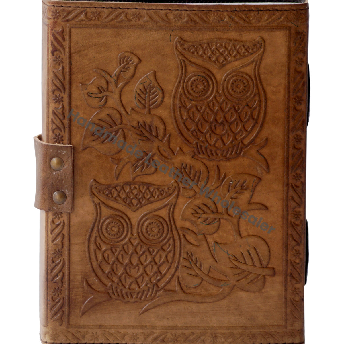 Handmade Embossed Vintage Charcoal Double Owl Design Address Book Leather Journal with Eco-friendly Paper for Gift
