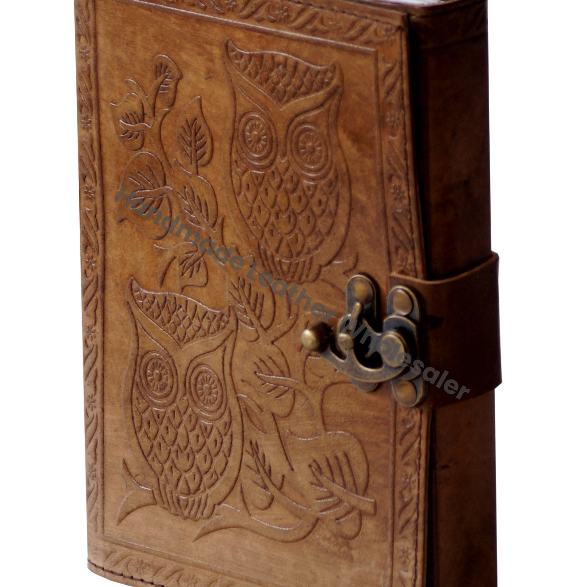 Handmade Embossed Vintage Charcoal Double Owl Design Address Book Leather Journal with Eco-friendly Paper for Gift