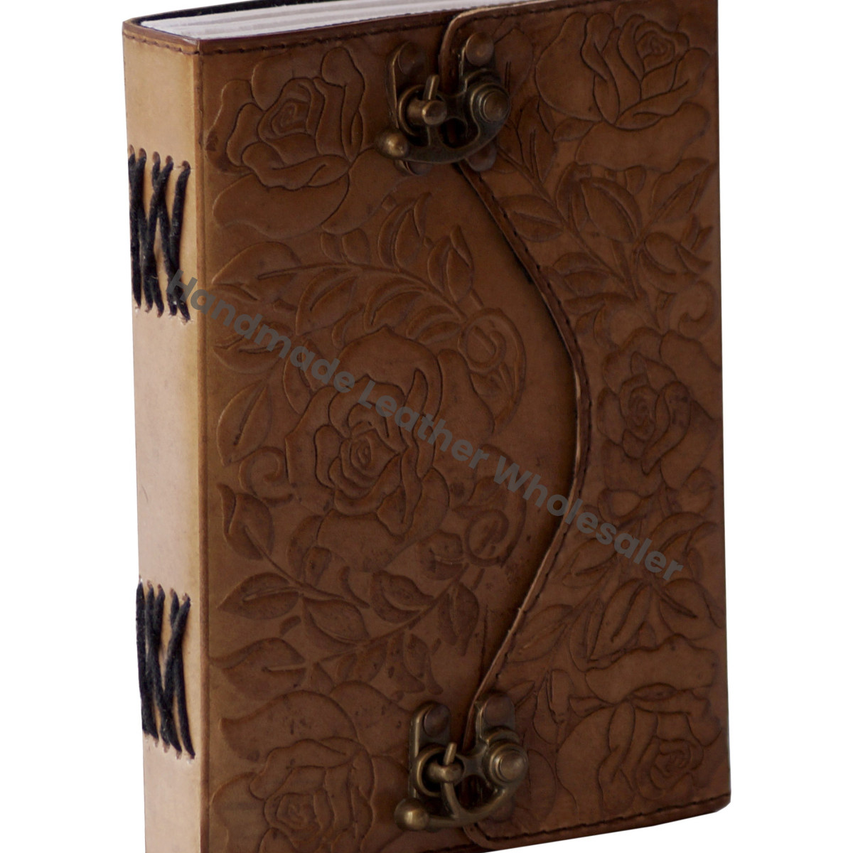 Handmade Embossed Vintage Rose and Leaf Design Spiral Binding Leather Journal & Notebook Gift