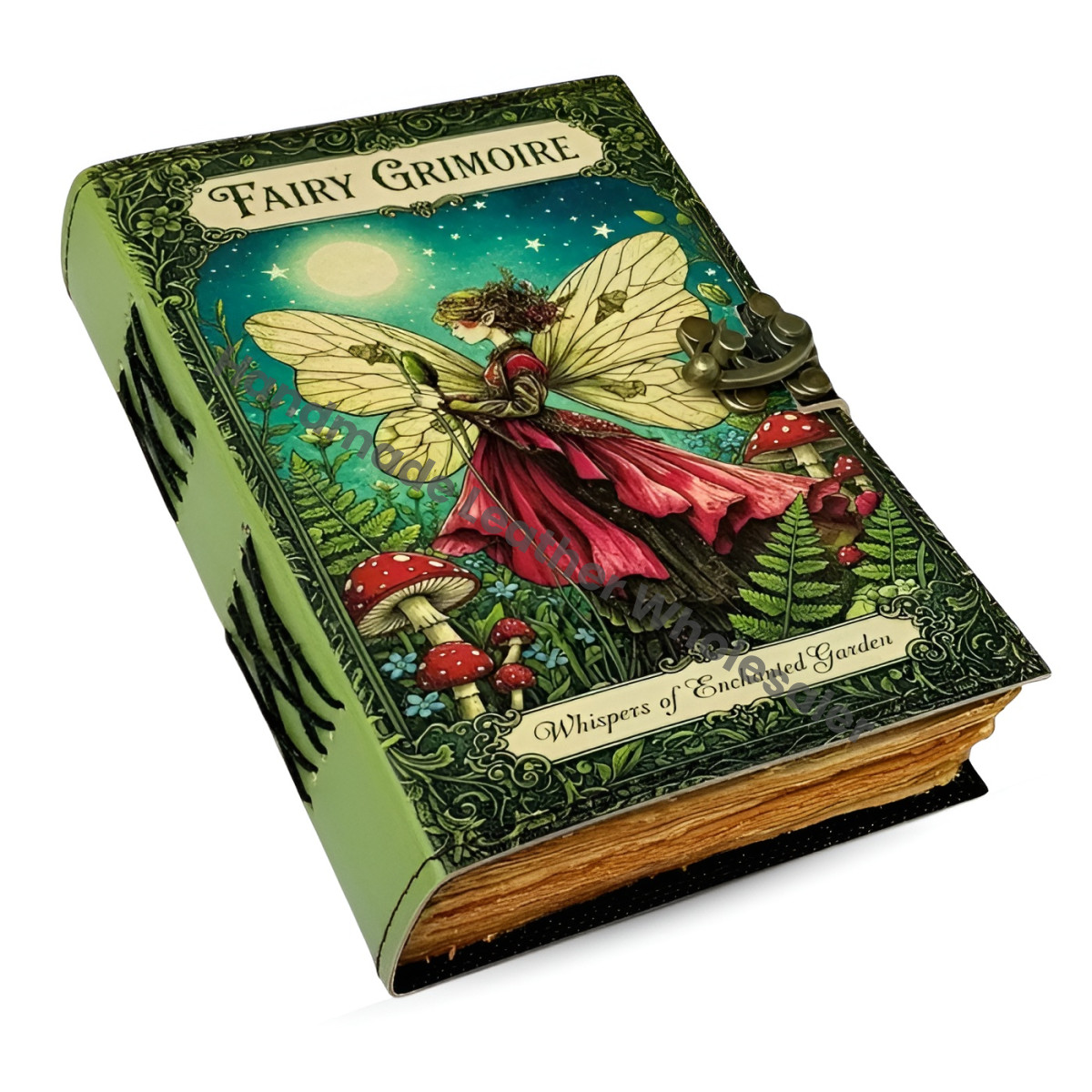 Handmade Fairy Leather Grimoire – Book of Shadows with Lock, Witchcraft Journal, Spell Book, Wiccan Notebook