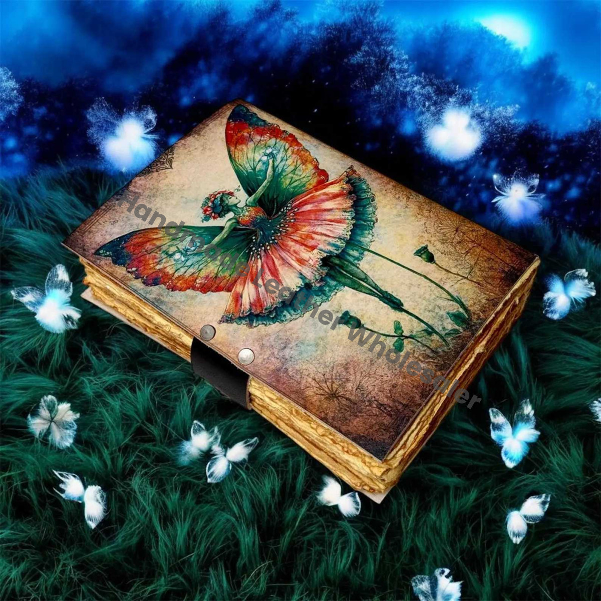 Handmade Fairy Leather Grimoire – Book of Shadows with Lock, Witchcraft Journal, Spell Book, Wiccan Notebook, Pagan Diary Magic Journal