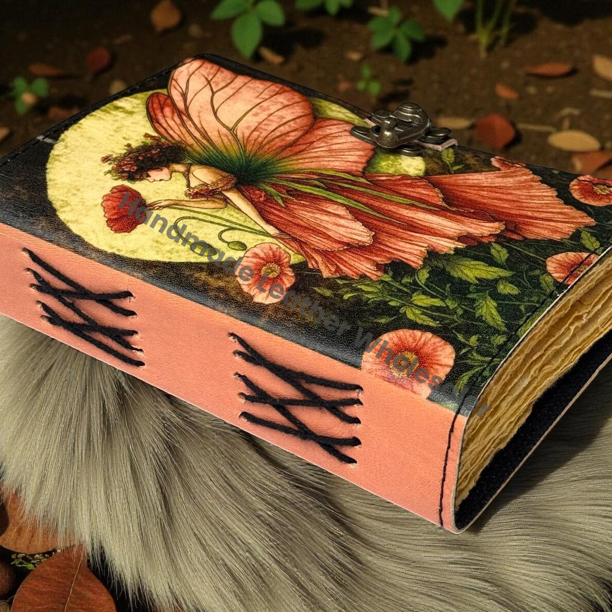 Handmade Fairy Leather Grimoire – Book of Shadows with Lock, Witchcraft Journal, Spell Book, Wiccan Notebook, Pagan Diary Magic Journal Gift