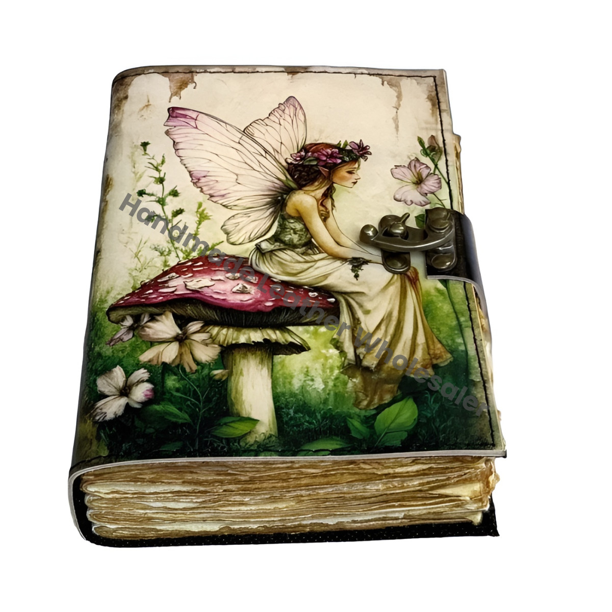 Handmade Fairy Leather Grimoire – Book of Shadows with Lock, Witchcraft Journal, Spell Book, Wiccan Notebook, Pagan Diary Magic Journal
