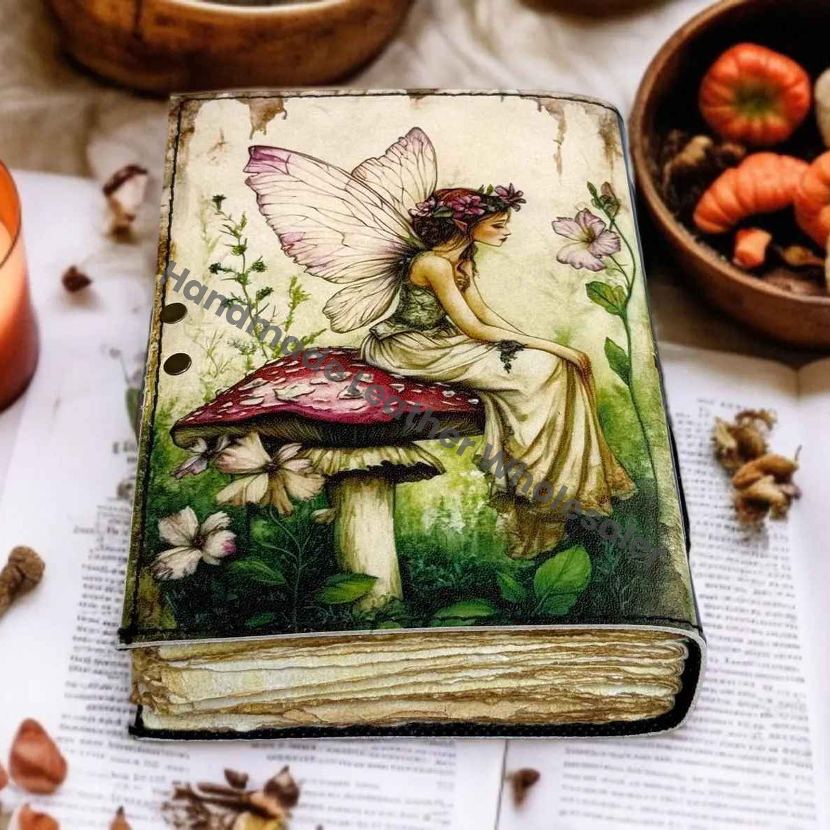 Handmade Fairy Leather Grimoire – Book of Shadows with Lock, Witchcraft Journal, Spell Book, Wiccan Notebook, Pagan Diary Magic Journal