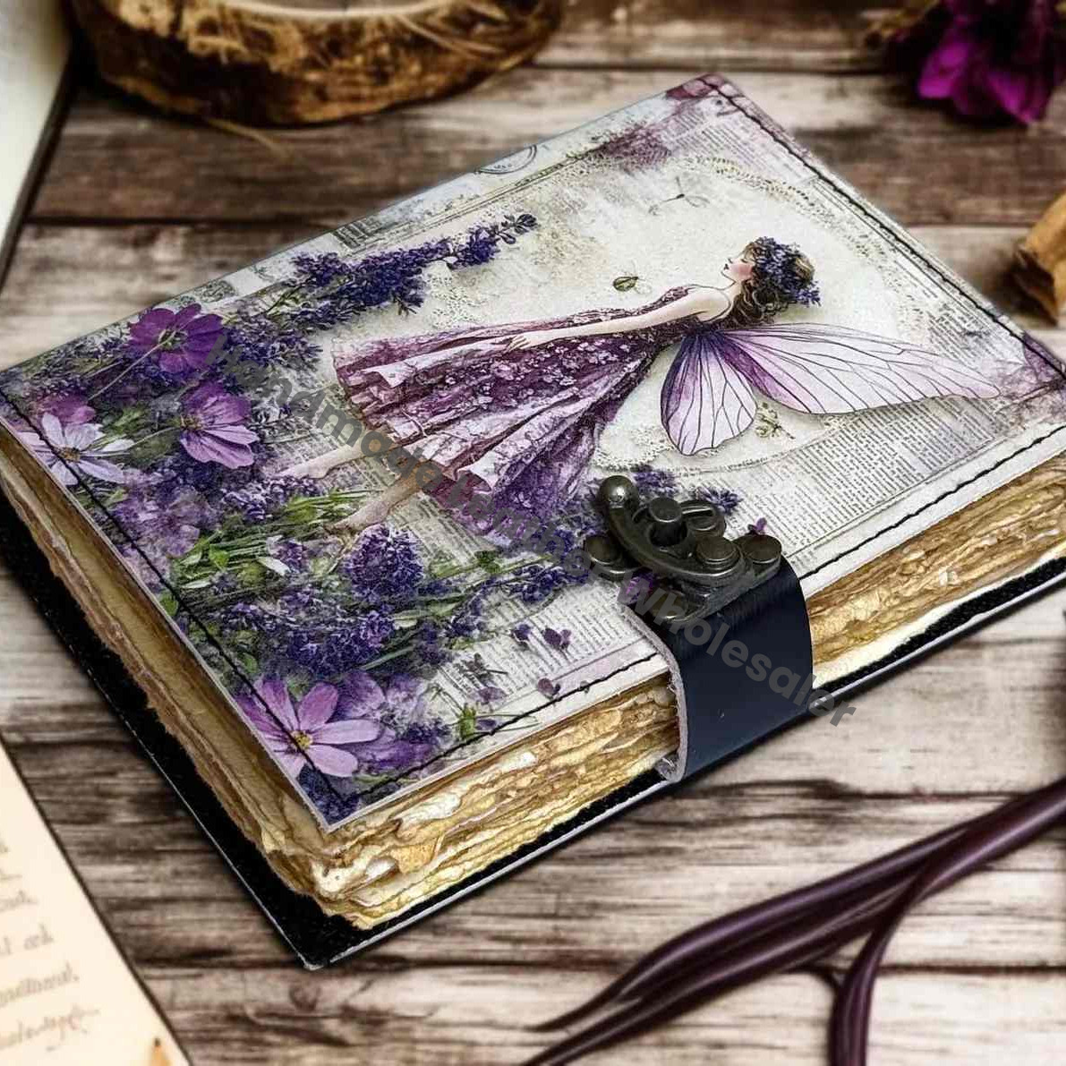 Handmade Fairy Leather Grimoire – Book of Shadows with Lock, Witchcraft Journal, Spell Book, Wiccan Notebook, Pagan Diary