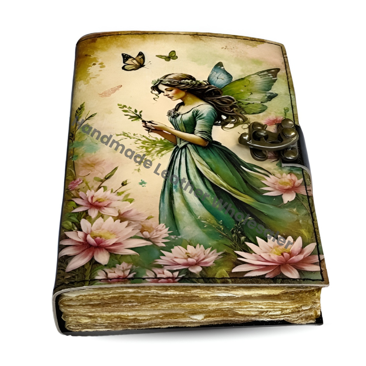 Handmade Fairy Leather Journal – Antique Lock Grimoire, Wiccan Book of Shadows