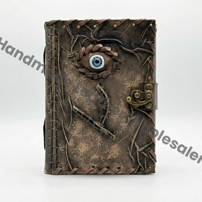 Handmade Faux Leather Spellbook Journal – Gothic Eye Grimoire