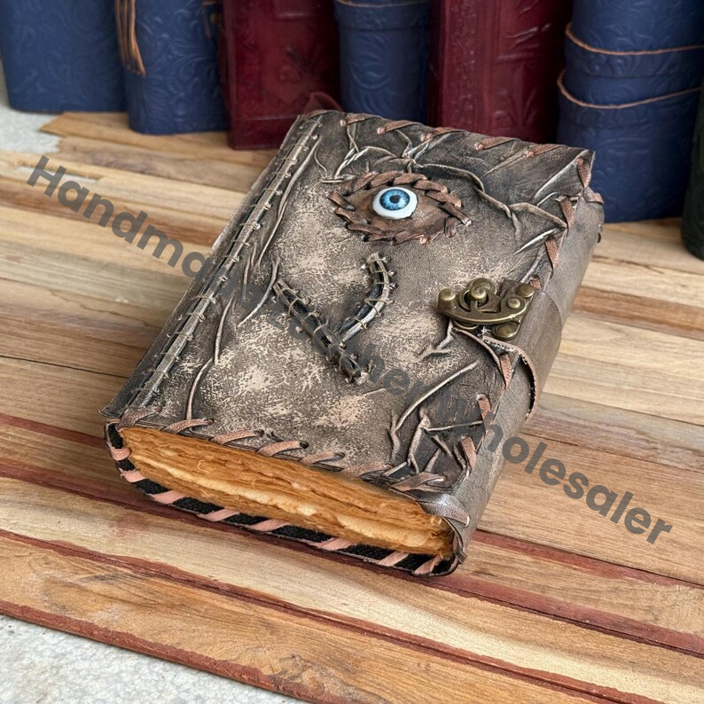 Handmade Faux Leather Spellbook Journal – Gothic Eye Grimoire