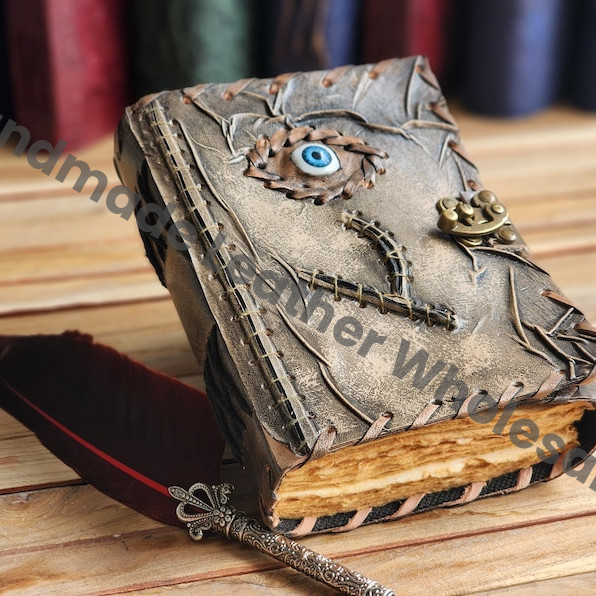 Handmade Faux Leather Spellbook Journal – Gothic Eye Grimoire