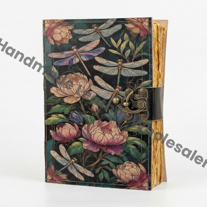 Handmade Floral Luna Moth Leather Celestial journal - VIntage Blank Spell Book of Shadows - Antique Closure