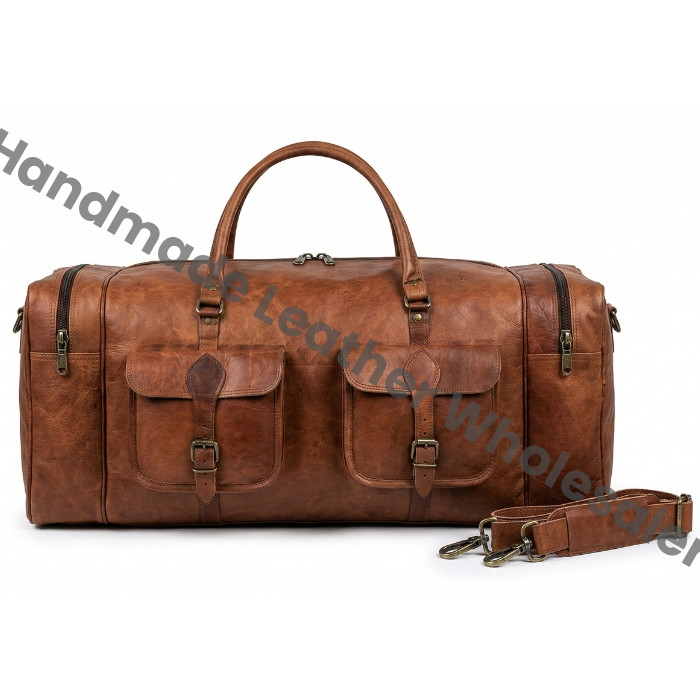 Handmade Full Grain Leather Duffle Bag: Personalized Weekender Travel Bag