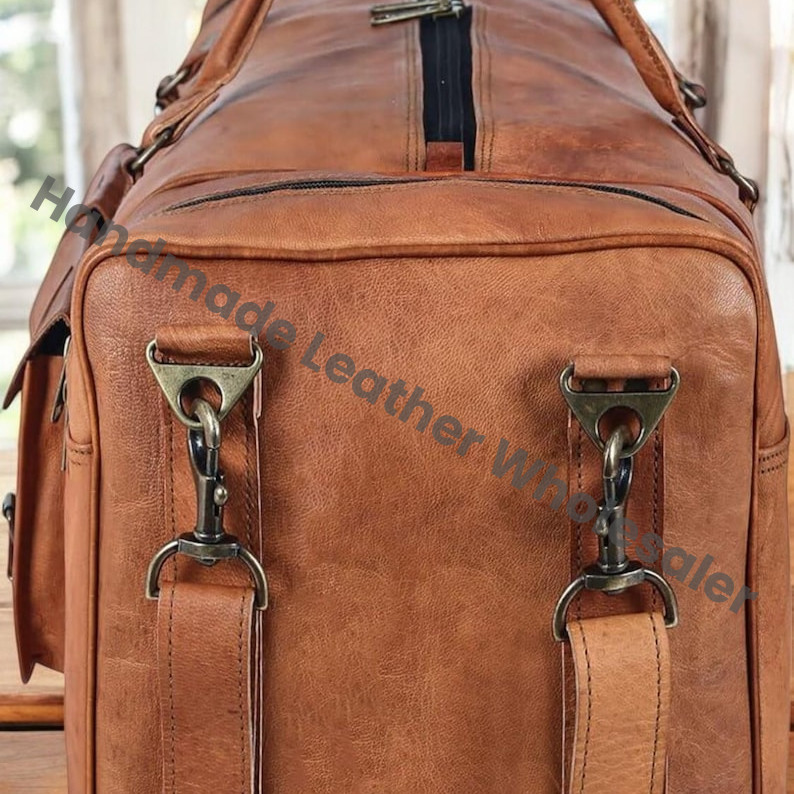 Handmade Full Grain Leather Duffle Bag: Personalized Weekender Travel Bag