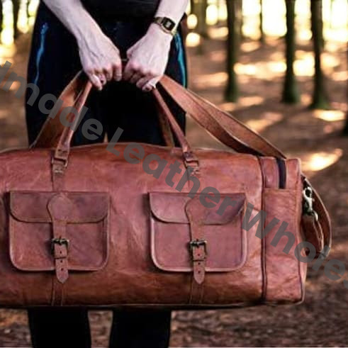 Handmade Full Grain Leather Duffle Bag: Personalized Weekender Travel Bag