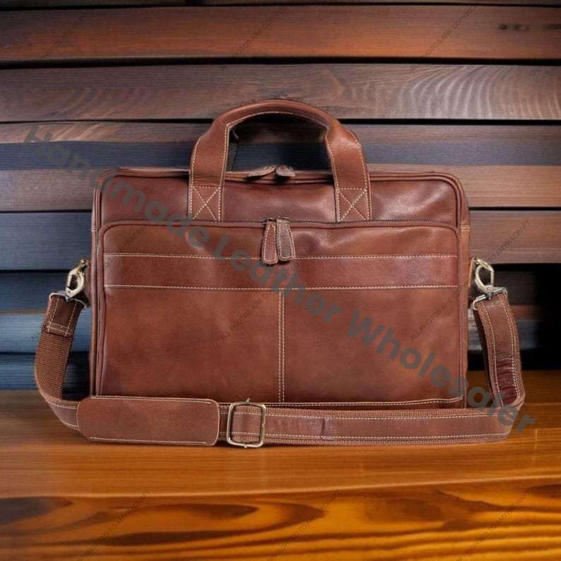 Handmade Full Grain Leather Laptop Briefcase: Vintage Messenger Bag