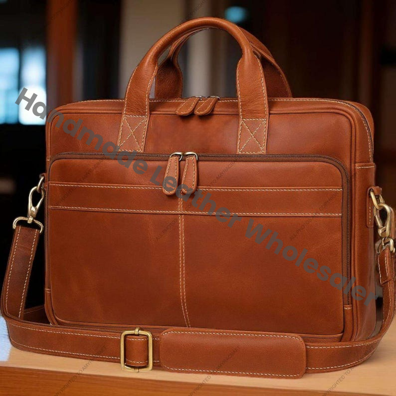 Handmade Full Grain Leather Laptop Briefcase: Vintage Messenger Bag