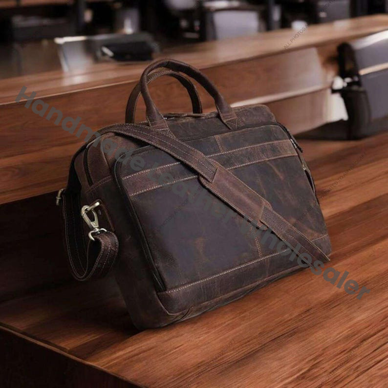 Handmade Full Grain Leather Laptop Briefcase: Vintage Messenger Bag